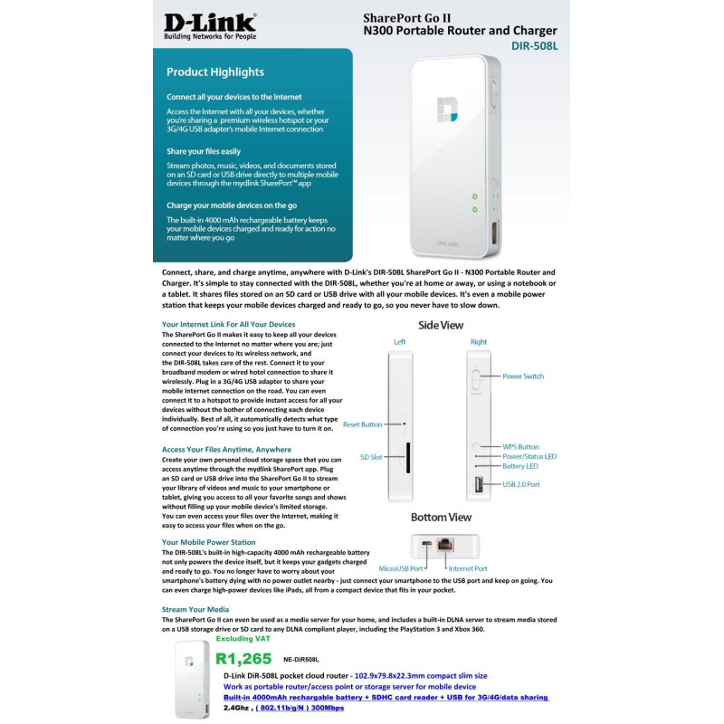 Dlink DIR 508L portable char